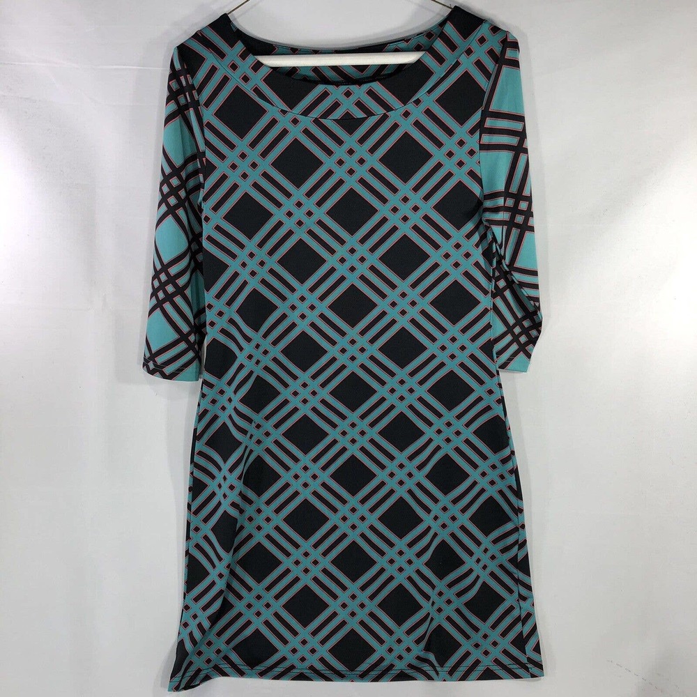 TRACY NEGOSHIAN DRESS SIZE SMALL BLUE STRIPED DIAMONDS COLORFULL POLYESTER TOP
